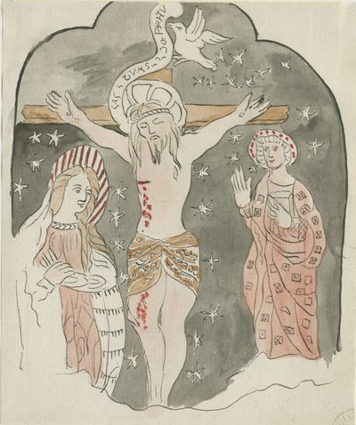 Lichfield - Representation of the Crucifixion (Greyfriars): akvarellmaleri og [?sent 18. århundre] (maleri) av School English