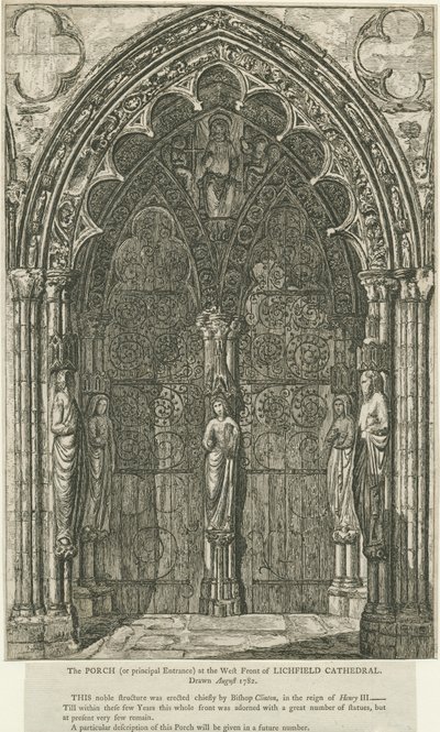 Lichfield Cathedral - West Doorway: etsning, august 1782 (trykk) av School English