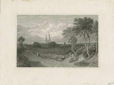 Lichfield Cathedral - West View (fjern): gravering og [?1700-tallet] (trykk) av School English