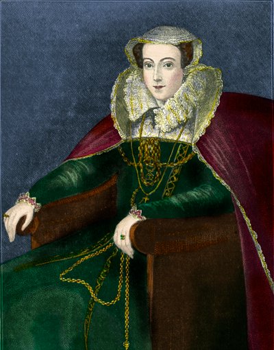 Mary, Queen of Scots, illustrasjon fra 'Cassell's Illustrated History of England' (farget gravering) av School English