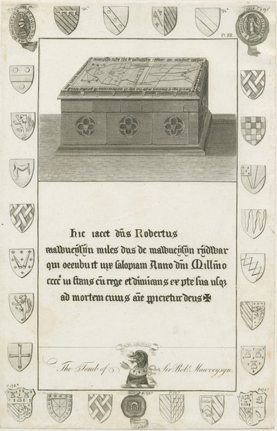 Mavesyn Ridware - Tomb of Sir Robert Mavesyn: gravering, nd [sent 18th cent] (trykk) av School English