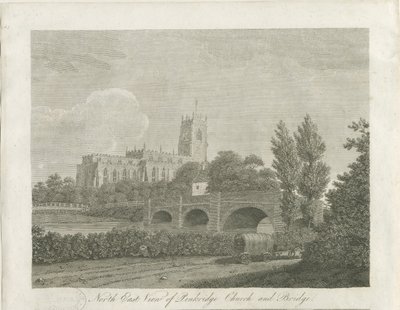 Penkridge Town - Church and Bridge: gravering, nd [sent 18th cent] (trykk) av School English