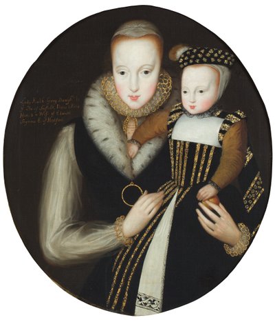 Portrett av Lady Catherine Grey og sønnen hennes, Edward (olje på lerret) av School English