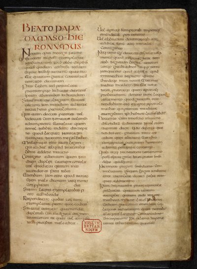 Royal MS Q E VI f.2r Side fra evangeliene (den kongelige bibel) (vellum) av School English