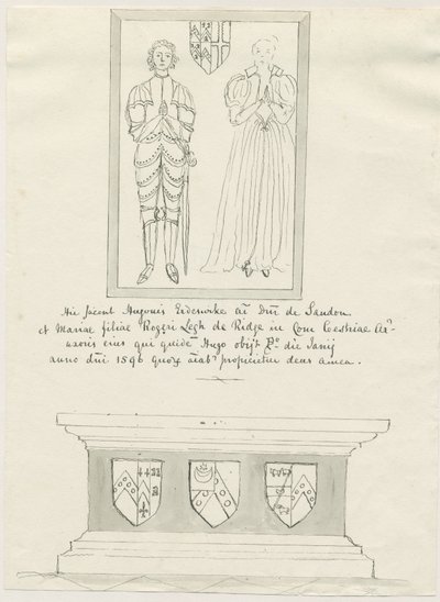 Sandon Church - Tomb of Hugh Erdeswick og Mary [Legh]: penn og vask tegning, nd [?18th cent] (tegning) av School English
