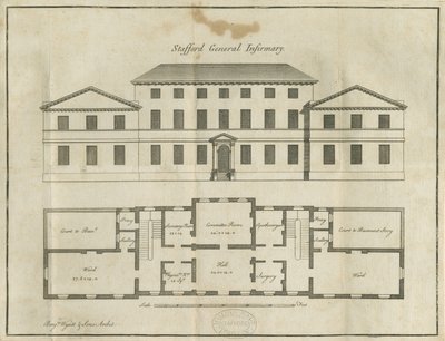 Stafford - County General Infirmary: pennetegning, nd [slutten av 1700-tallet] (tegning) av School English