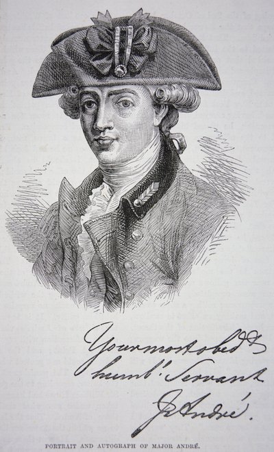 Portrettet og autografen til major John Andre (litho) av School English