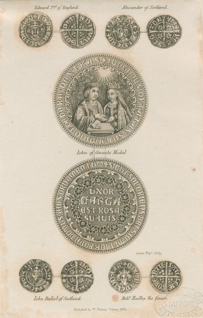 Tutbury - Plate of Medieval Coins: gravering, nd [c 1832] (trykk) av School English