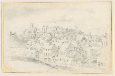 Tutbury - Town, Church and Castle: blyanttegning, nd [?1800-tallet] (tegning) av School English