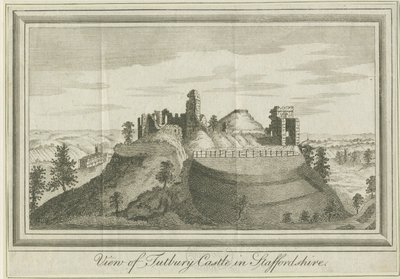Tutbury Castle - East View: gravering, nd [1731] (trykk) av School English