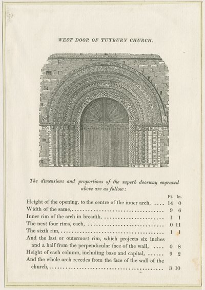 Tutbury Priory Church: West Doorway: gravering, nd [c 1832] (trykk) av School English