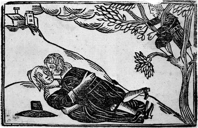 To personer som har sex, fra «A Book of Roxburghe Ballads» (tresnitt) (s/h-foto) av School English