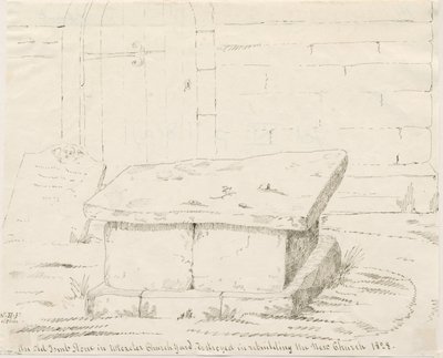 Uttoxeter Church - Old Tomb Stone: penn- og blekktegning, nd [midten av 1800-tallet] (tegning) av School English