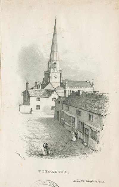Uttoxeter kirke - litografi av School English