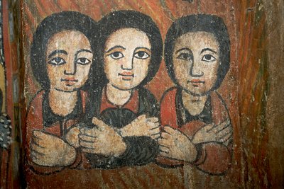 Detalj av veggmaleri (fresco) av School Ethiopian