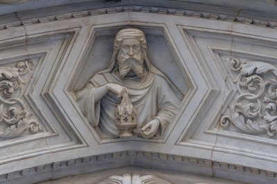 Kristus, detalj fra relieff rundt sideportalen, katedralen Saint Mary of Flower, Firenze (UNESCOs verdensarvliste av School Florentine