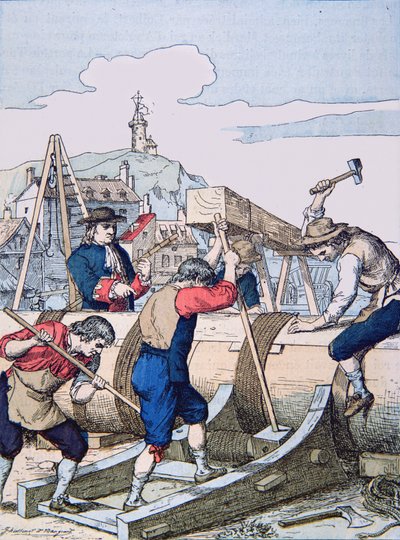 Et verft på Louis XIVs tid (litho) av School French