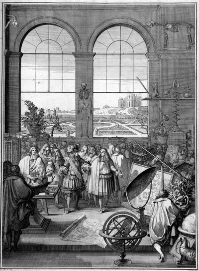 Allegory of Science (Louis XIV visiting science, 2nd fly, Paris Observatory) av School French
