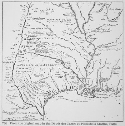 Colonial America: Kart over Louisiana, New France (litho) av School French