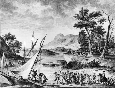 Fransk revolusjon: Arrestasjon av de franske ambassadørene Charles Louis Huguet de Semonville (1759-1839) og Hugues Bernard Maret (1763-1839) i Novate 25. juli 1793. Gravering og tegning av Duplesi - Bertaux. Paris, bibliotek ved Institutt for historie i R av School French