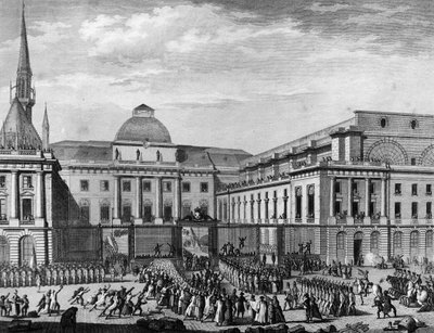 Fransk revolusjon: Paris rådhus, parlament i november 1790 på øya i byen ledet av Jean Baptiste Gaspard Bochart de Saron (1730-1794). Paris, bibliotek ved Institutt for revolusjonshistorie av School French