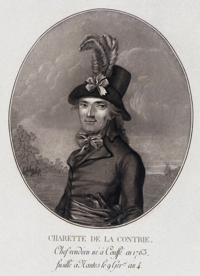 Medaljongportrett av Francois Athanase (Francois-Athanase) Charette de la Contrie, Vendéen-sjef av School French