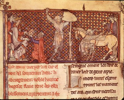Ms 332 fol.1 Jean de Meung (1240-1305) tilbyr sin bok til greven av Eu og en ridders avgang, fra 