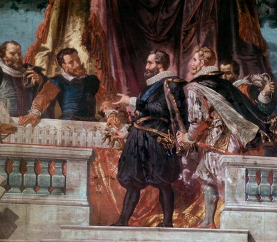 Presentasjon av planene til en fløy av Louvre til kong Henry IV (1553-1610) Kong Henry IV mottok arkitekten Jacques Androuet du Cerceau rundt 1593. av School French