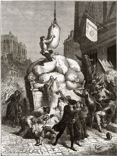 The War of Flours: Pillage of bakeries in Paris, around 1775 (first fruits of the French Revolution) av School French
