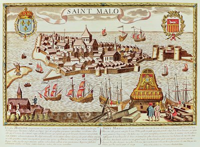 Utsikt over havnen og den befestede byen Saint Malo, som ligger på kysten av Bretagne av School French