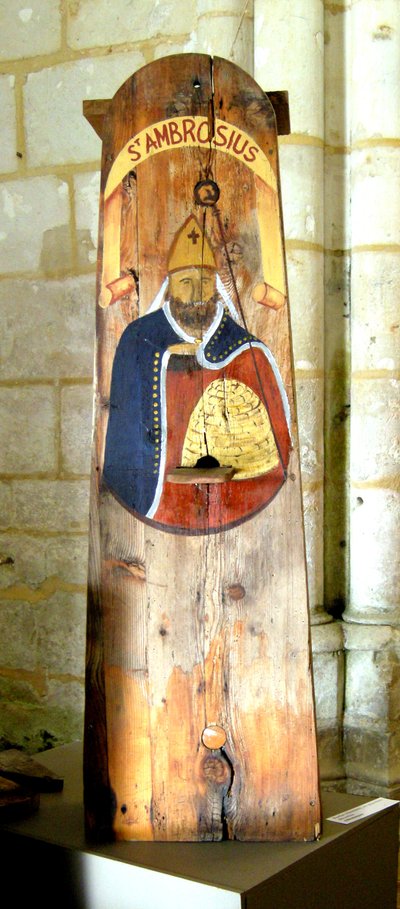 Bikube med et bilde av St. Ambrose (tre) av School German