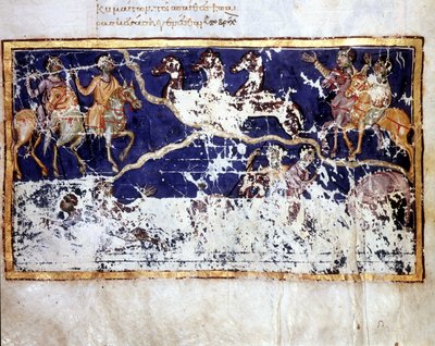 Representasjon av åpenbaringen i “” Catena in Job””, gresk manuskript fra begynnelsen av 1000-tallet. Bibl. Marciana fra Venezia. av School Greek