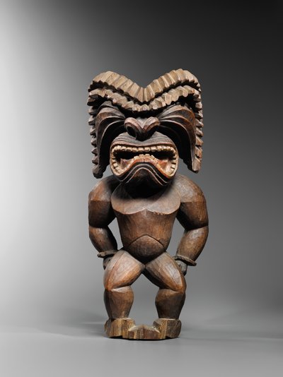 Hawaiisk figur, kona-stil, som representerer krigsguden, ku ka ’ili moku, ca. 1780-1820 (tre) av School Hawaiian