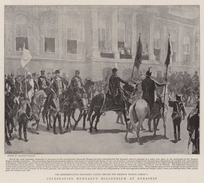 Feirer Ungarns tusenårsjubileum i Budapest (litho) av School Hungarian