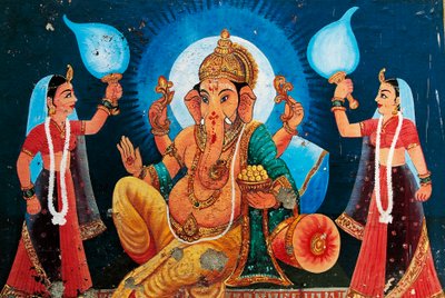 Skildring av Ganesh, Benares, India av School Indian