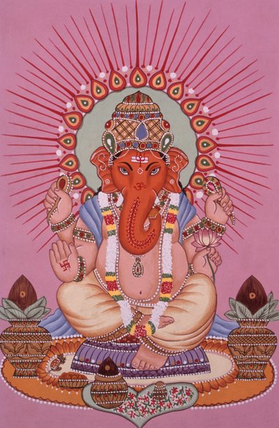 Miniatyrmaleri av Lord Ganesh Ganpati på papir av School Indian