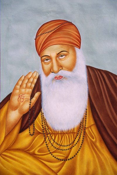 Lord Guru Nanak miniatyrmaleri på papir av School Indian