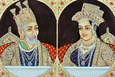 Miniatyrmaleri av Bhadur Shah Zafer med Jeenat Mahal India Asia av School Indian