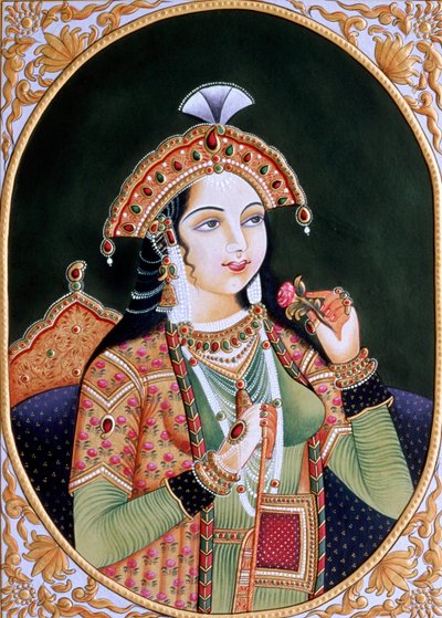 Miniatyrmaleri på papir av prinsesse Mumtaz Mahal kone til Mughal-keiseren Shah Jahan av School Indian