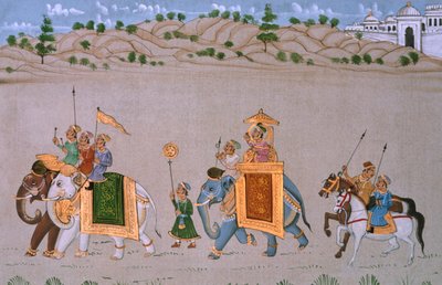 Miniatyrmaleri på silke, kongelig prosesjon av School Indian