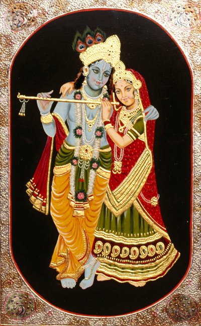Maleri av Gud Krishna og hennes største hengivne Radha, India av School Indian