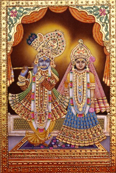 Radha Krishna med gullpreging av School Indian