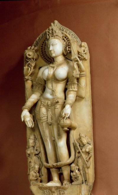 Sarasvati, læringsgudinnen, Pallu, Rajasthan, Chauhan-dynastiet (marmor) av School Indian