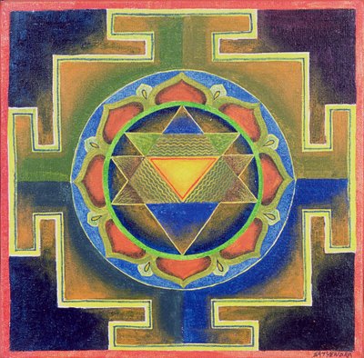Yantra Painting (pigment om bord) av School Indian