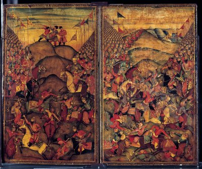 Kampscene. Maleri fra 1600-tallet av indo-iransk opprinnelse. Museum for dekorativ kunst, Paris av School Iranian