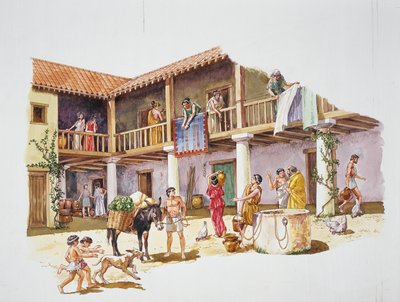 Antikkens Athen - rekonstruksjon av et hus (farge litho) av School Italian