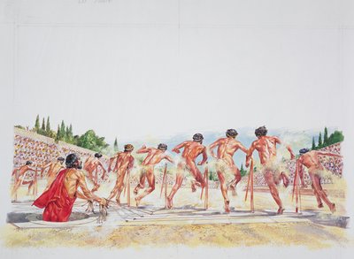 Antikkens Athen - rekonstruksjon av stadion (farge litho) av School Italian
