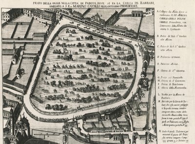Eldgammel layout av Prato della Valle, det største torget i Padua, Italia av School Italian