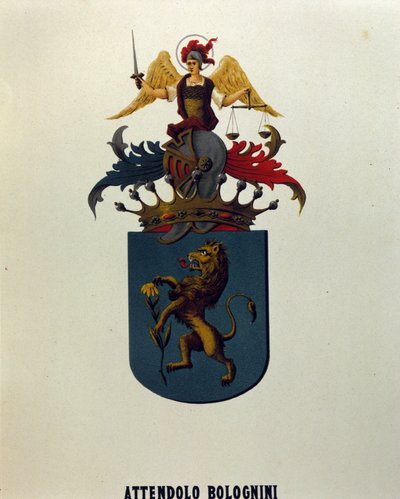 Våpenskjold fra Attendolo Bolognini-familien fra Milano med ""dragonne"" løve. av School Italian