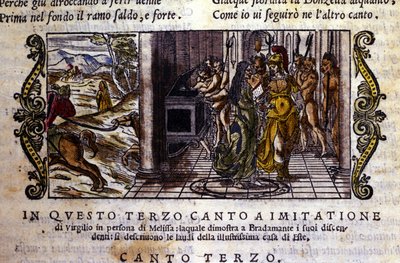 Bradamante møter magikeren Melisse som forteller henne at hun og Roger (Ruggero, Ruggiero) grunnla Este-dynastiet, scene hentet fra det ridderlige diktet til "Orlando Furioso" (Den rasende Roland) av Ludovico Ariosto (1474 - 1533) dit L